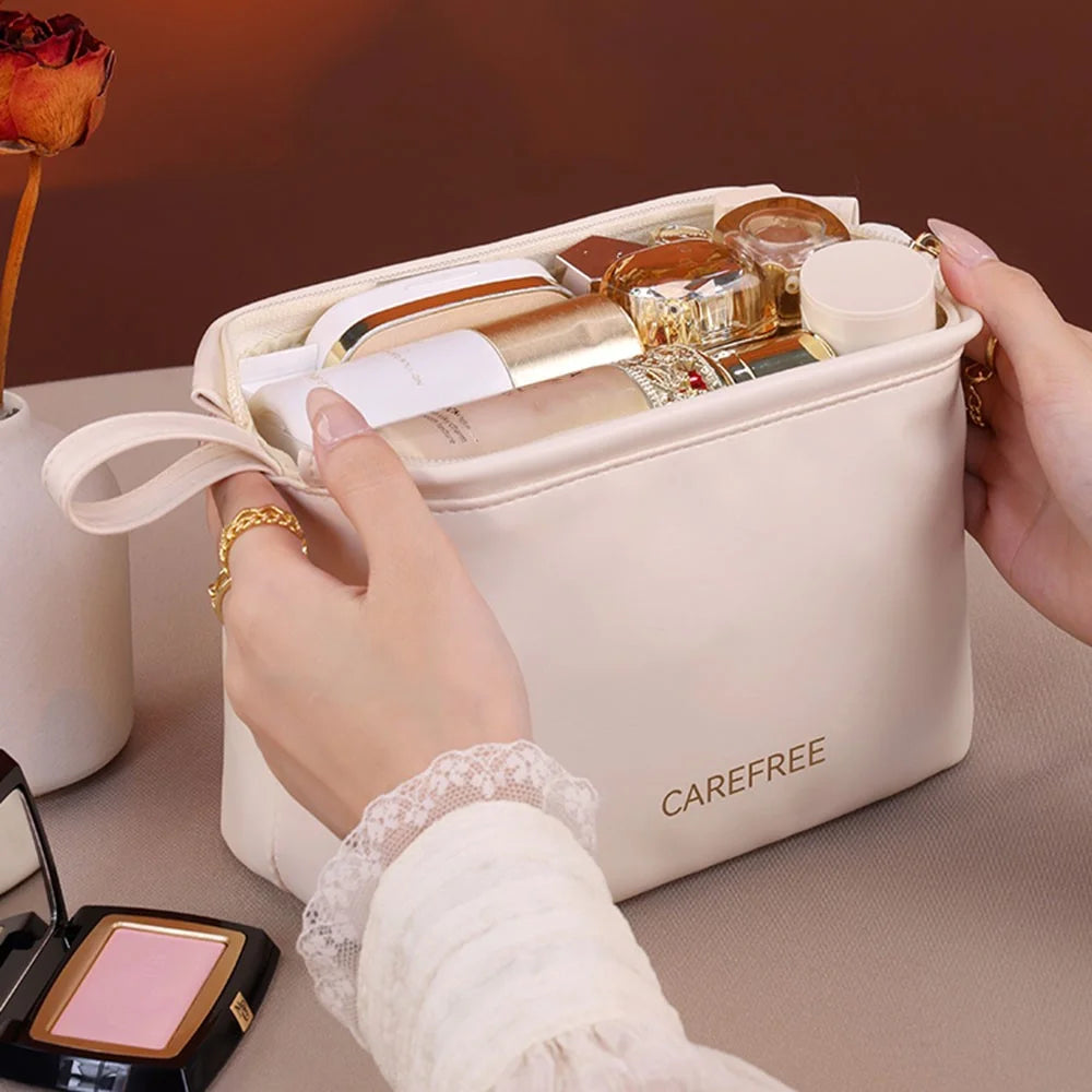 8100 Small Makeup Bag Portable Travel Skincare Storage Pouch Compact Cosmetic Organizer for Toiletries Mini Beauty Products - White - 5
