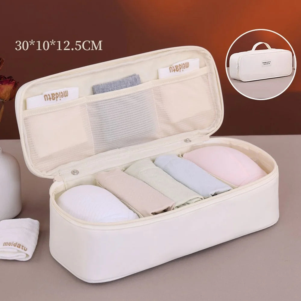3 in 1 Large Capacity Bra Organizer Travel Underwear Socks Storage Bag Clothes Packing Cube - Beige - 2