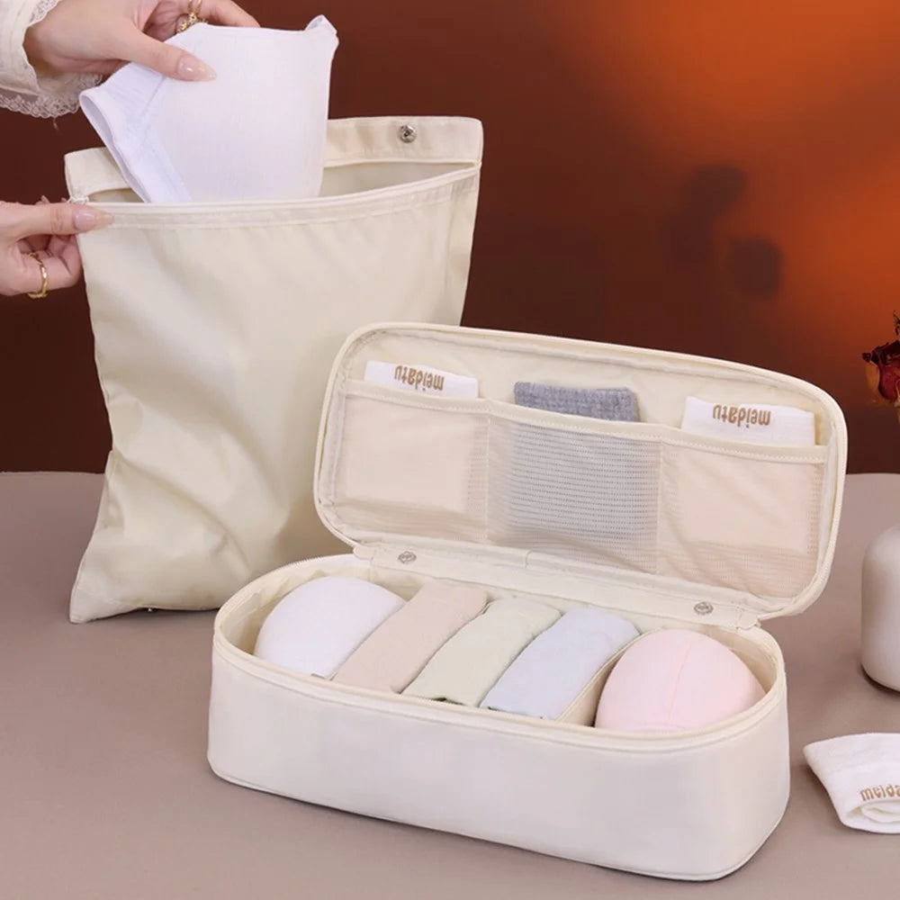 3 in 1 Large Capacity Bra Organizer Travel Underwear Socks Storage Bag Clothes Packing Cube - Beige - 5