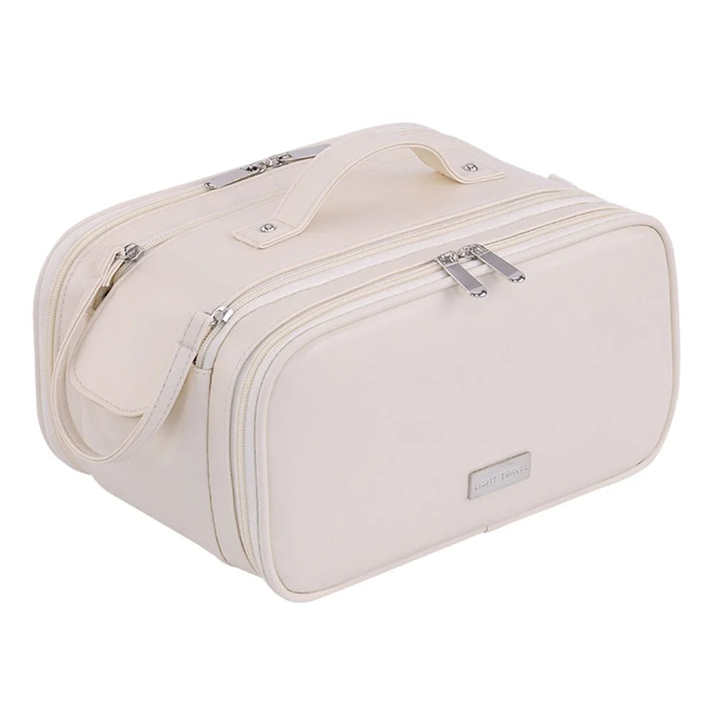 8099 Large Capacity Cosmetic Bag Portable Travel Makeup Organizer with Mesh Pockets Water-Resistant - Beige - 1