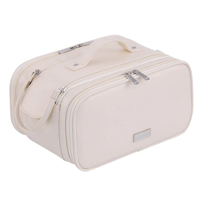 8099 Large Capacity Cosmetic Bag Portable Travel Makeup Organizer with Mesh Pockets Water-Resistant - Beige - 1