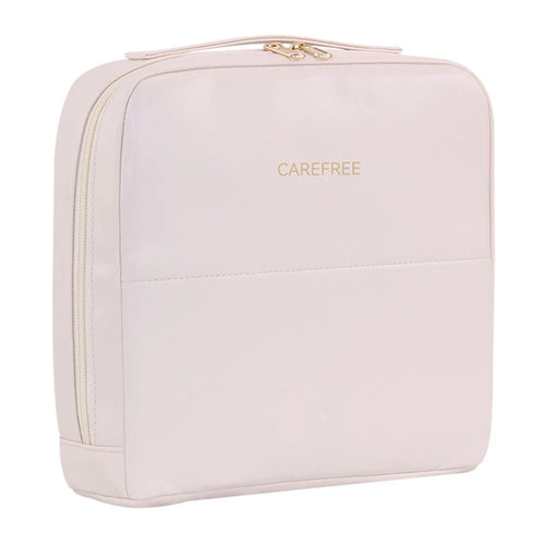 8101 Large Capacity Magnetic Standing Cosmetic Bag Travel Waterproof Leather Organizer with Multi-Pocket - Beige - 1