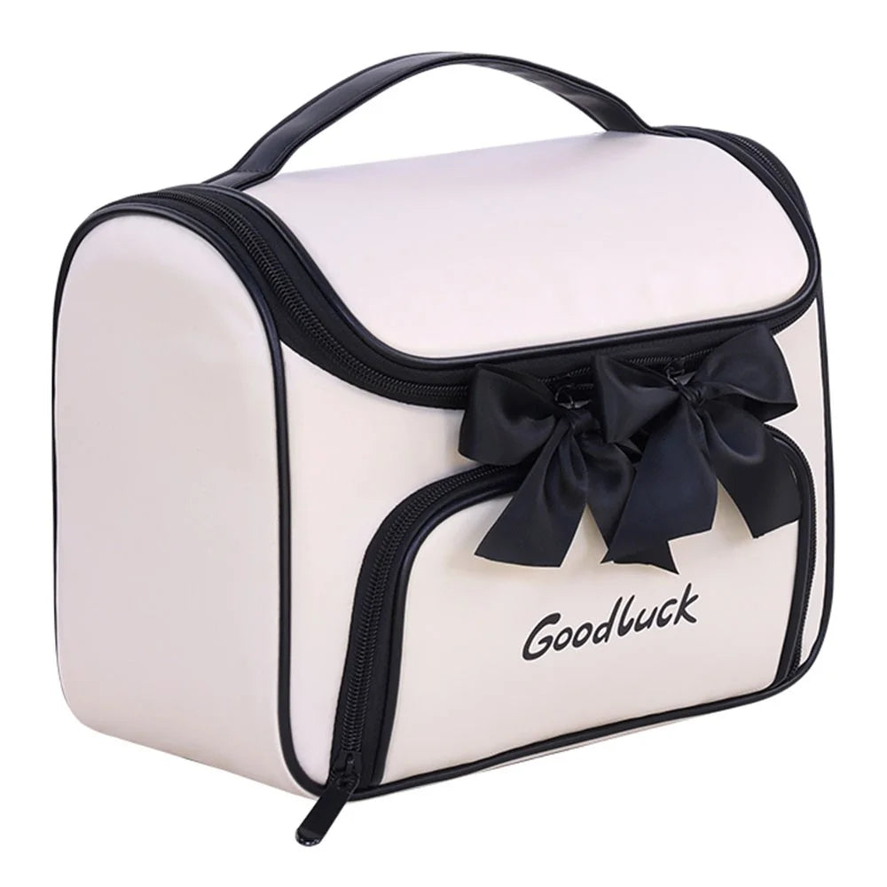 8090 PU Leather Travel Makeup Storage Bag Large Capacity Cosmetic Case Portable Skincare Organizer - White - 1