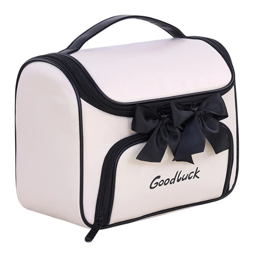 8090 PU Leather Travel Makeup Storage Bag Large Capacity Cosmetic Case Portable Skincare Organizer - White - 1
