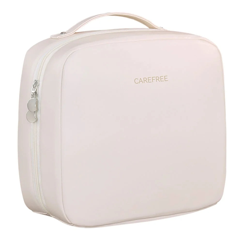 8098 Large Capacity Portable Makeup Bag For Travel Luxury Toiletry Organizer Double Layer Waterproof Cosmetic Case - Beige - 1