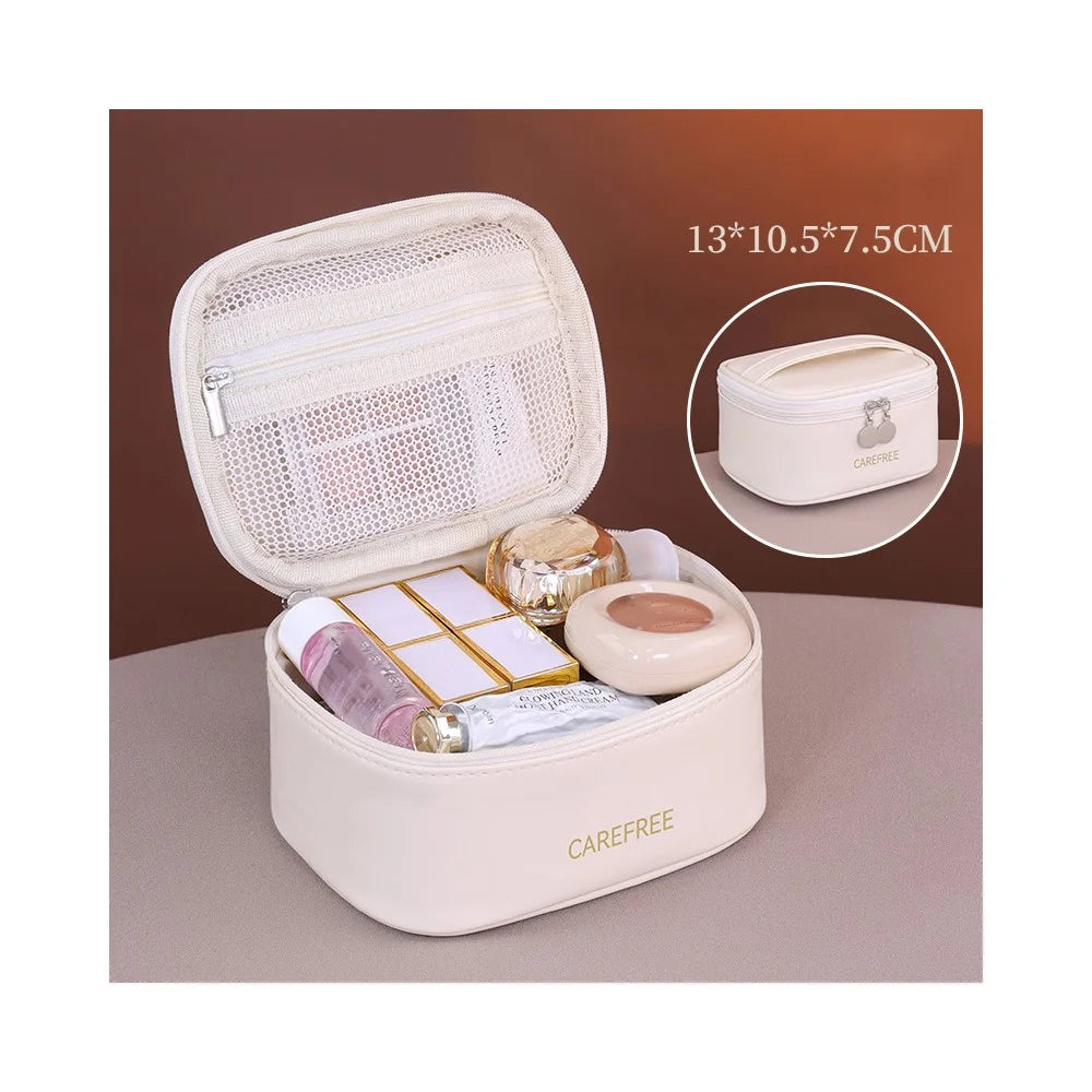 8088 Mini Travel Makeup Bag Portable Small Storage Pouch with Zipper Closure Large Capacity Cosmetics Organizer - White - 2