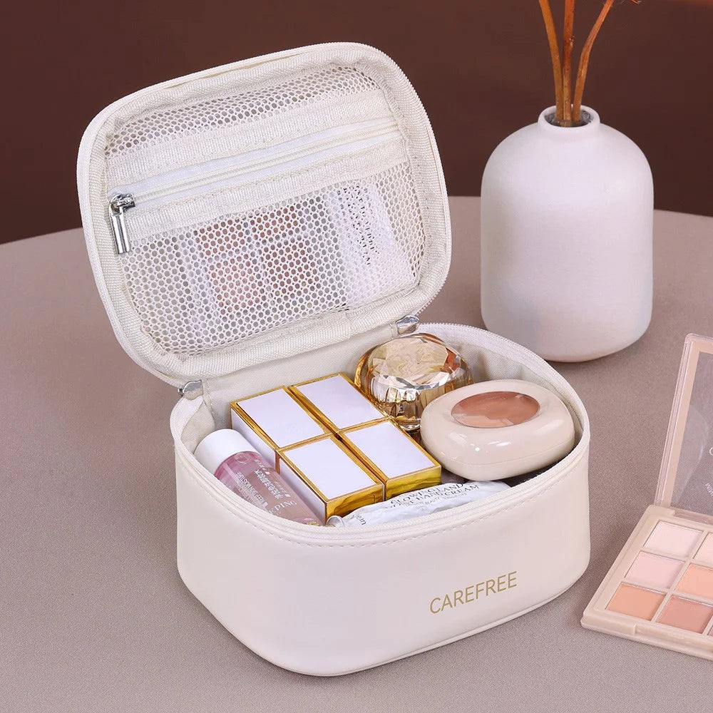 8088 Mini Travel Makeup Bag Portable Small Storage Pouch with Zipper Closure Large Capacity Cosmetics Organizer - White - 3