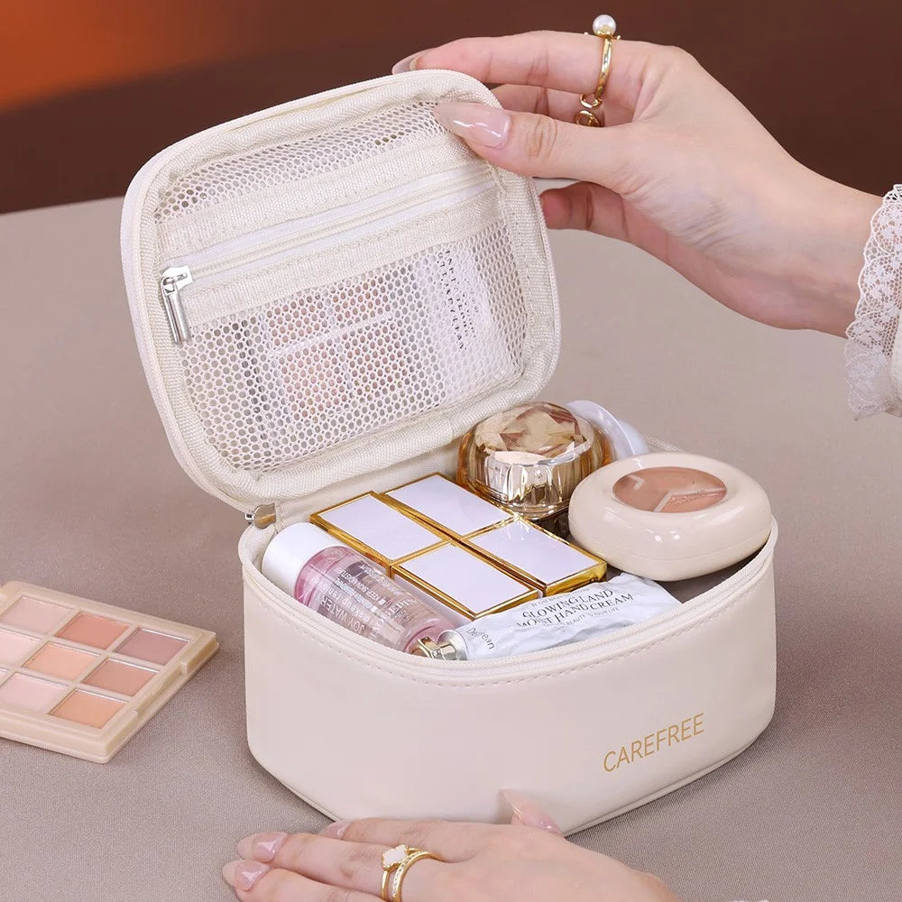 8088 Mini Travel Makeup Bag Portable Small Storage Pouch with Zipper Closure Large Capacity Cosmetics Organizer - White - 4