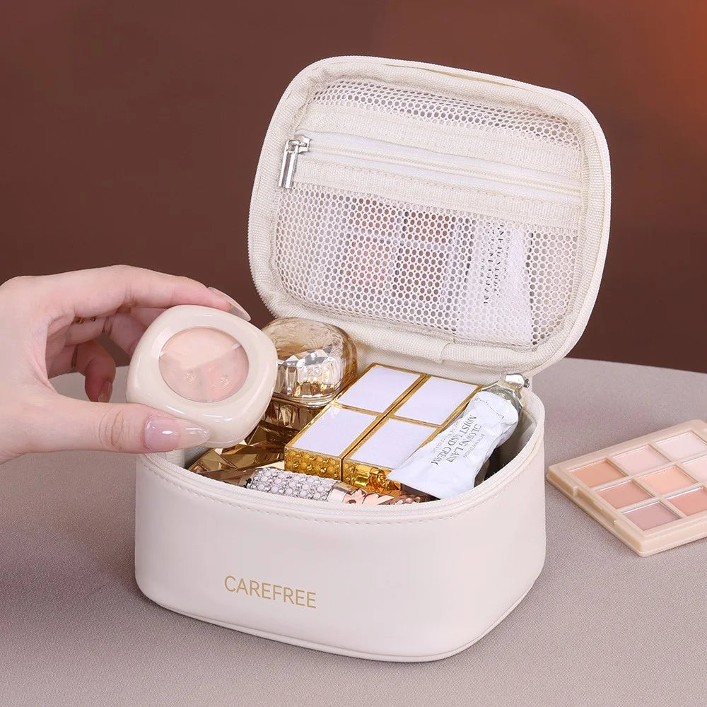 8088 Mini Travel Makeup Bag Portable Small Storage Pouch with Zipper Closure Large Capacity Cosmetics Organizer - White - 5