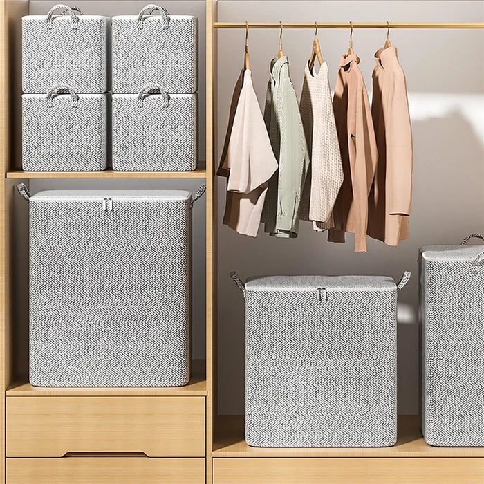 110L Non-Woven Storage Bag Large Capacity Clothes Quilt Organizer Foldable Moving Bag with Double Handles (48×44×48cm) - Grey - 4
