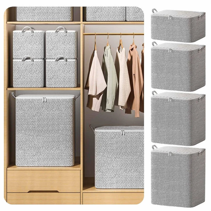 110L Non-Woven Storage Bag Large Capacity Clothes Quilt Organizer Foldable Moving Bag with Double Handles (48×44×48cm) - Grey - 5
