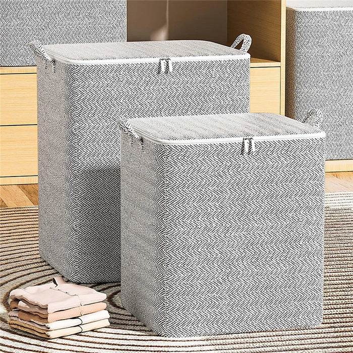 110L Non-Woven Storage Bag Large Capacity Clothes Quilt Organizer Foldable Moving Bag with Double Handles (48×44×48cm) - Grey - 6