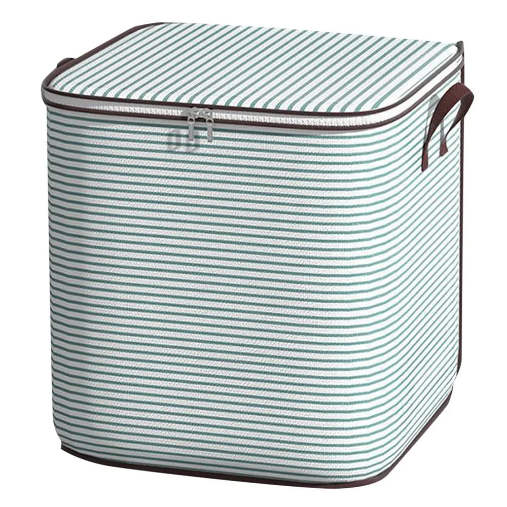 140L Large Capacity Stripe Storage Bag Foldable Luggage Bag Moisture-Proof Clothes Organizer with Double Zipper and Handles - Green Stripe - 1