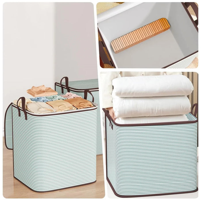 140L Large Capacity Stripe Storage Bag Foldable Luggage Bag Moisture-Proof Clothes Organizer with Double Zipper and Handles - Green Stripe - 7