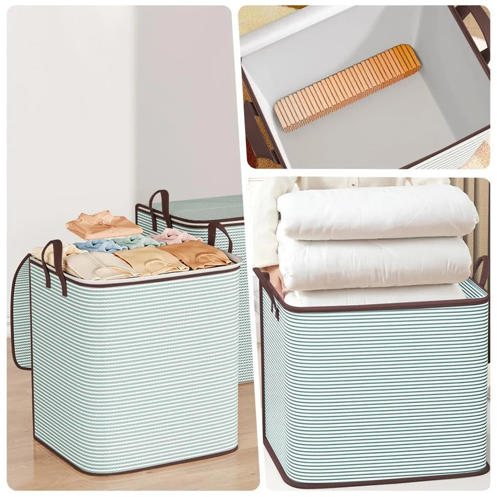180L Large Capacity Stripe Storage Bag Foldable Luggage Bag Moisture-Proof Clothes Organizer with Double Zipper and Handles - Green Stripe - 7