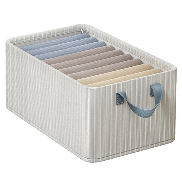 Striped Steel Frame Storage Box Stackable Clothes Container Wardrobe Organizer with Side Handles for Home - Beige Stripe - 1