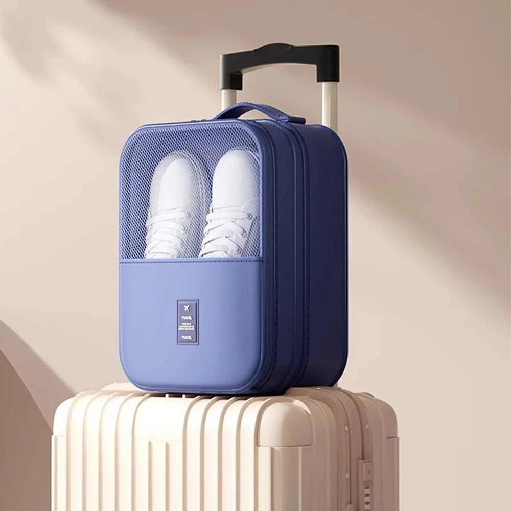Large Polyester Double Layer Shoe Storage Bag Stackable Shoe Organizer Breathable Shoe Cover Box for Home - Navy Blue - 3