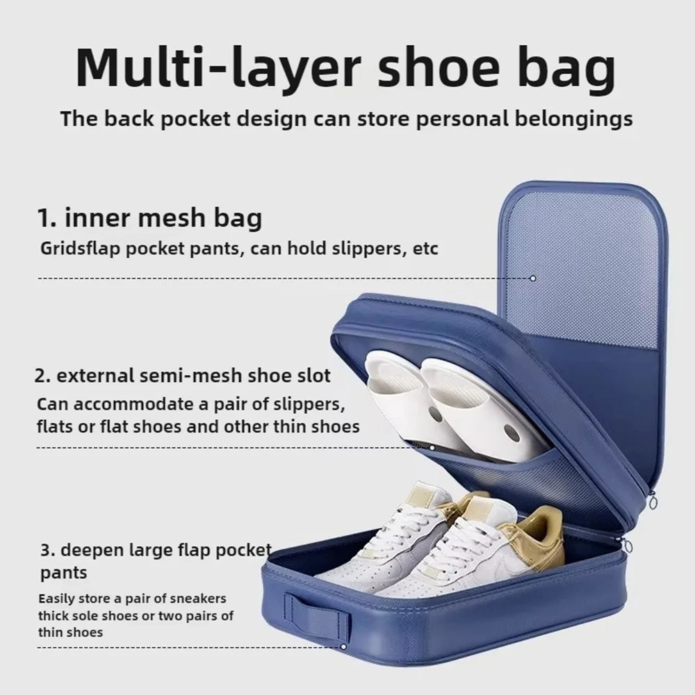 Large Polyester Double Layer Shoe Storage Bag Stackable Shoe Organizer Breathable Shoe Cover Box for Home - Navy Blue - 5