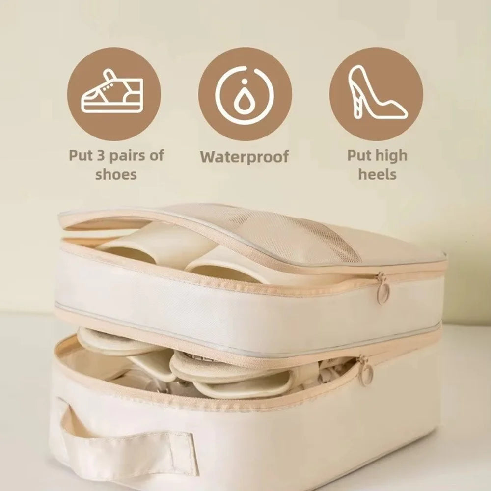 Large Polyester Double Layer Shoe Storage Bag Stackable Shoe Organizer Breathable Shoe Cover Box for Home - Navy Blue - 7