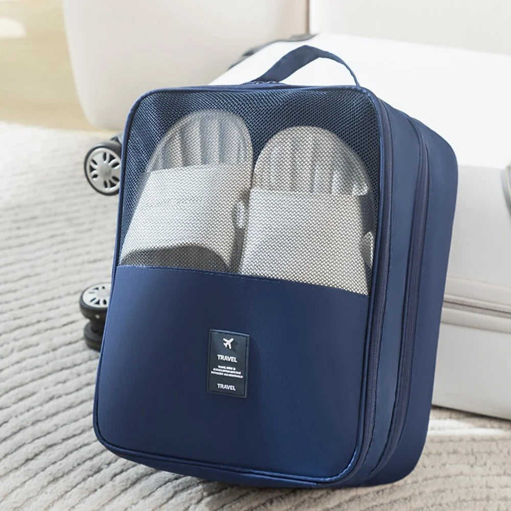 Extra Large Polyester Double Layer Shoe Storage Bag Stackable Shoe Organizer Breathable Shoe Cover Box for Home - Navy Blue - 1