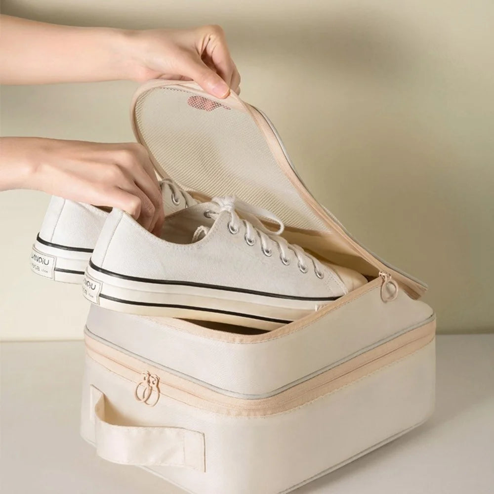 Shoe Storage Bag Travel Portable Luggage Organizer Footwear Pouch for Business Trip  /  Vacation - Beige - 3
