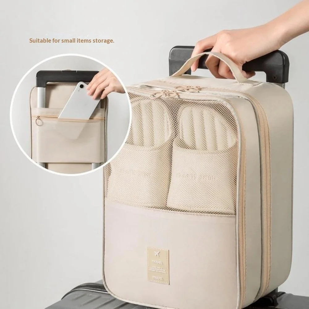 Shoe Storage Bag Travel Portable Luggage Organizer Footwear Pouch for Business Trip  /  Vacation - Beige - 4
