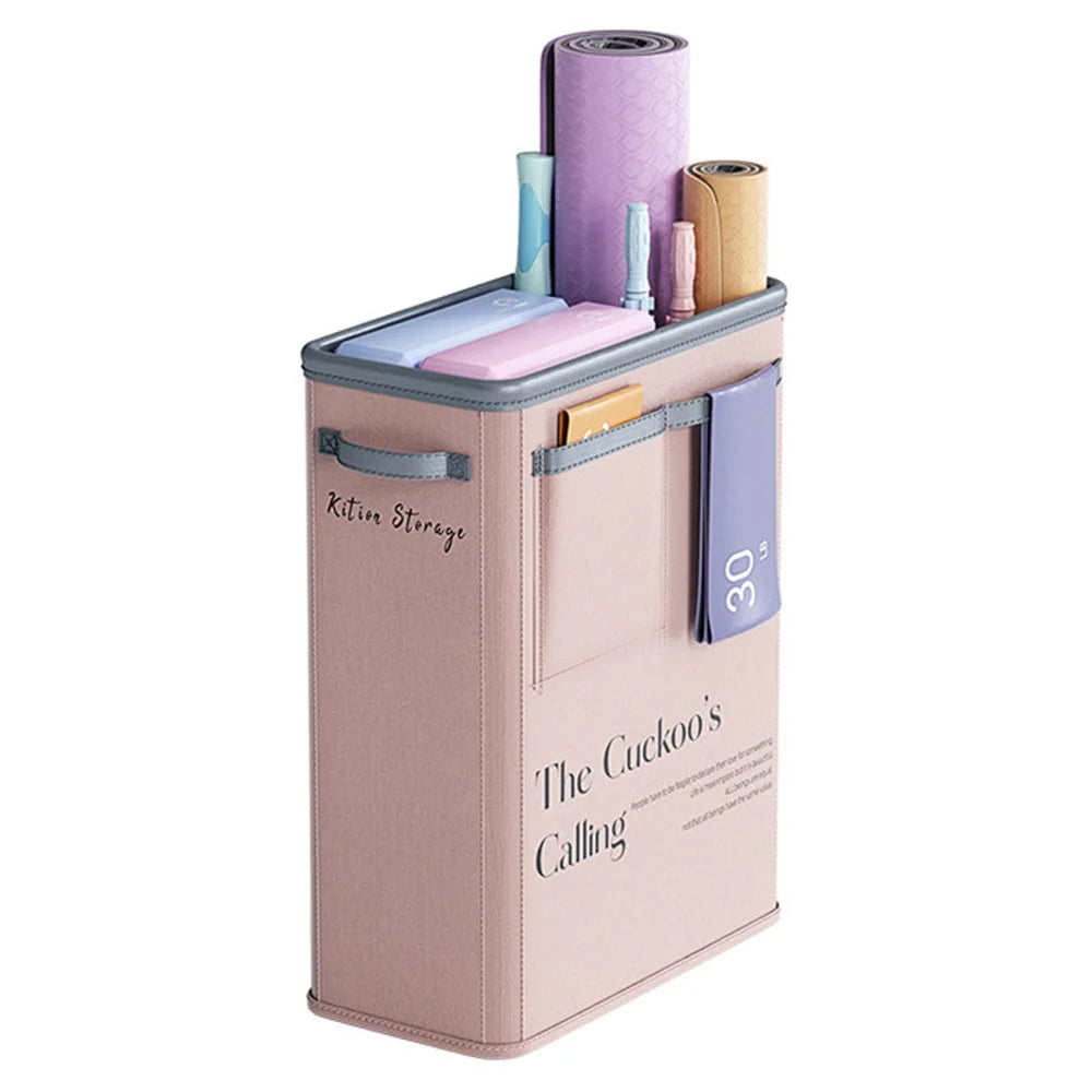 Foldable Yoga Mat Storage Bucket Space Saving Steel Frame Sports Equipment Organizer Basket - Pink - 1