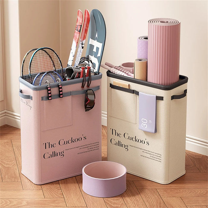Foldable Yoga Mat Storage Bucket Space Saving Steel Frame Sports Equipment Organizer Basket - Pink - 4