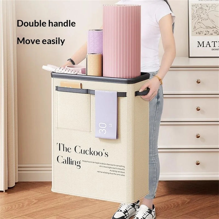 Foldable Yoga Mat Storage Bucket Space Saving Steel Frame Sports Equipment Organizer Basket - Pink - 7
