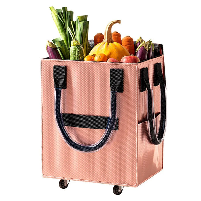 Grocery Bag on Wheels Long Handle Foldable Rolling Shopping Bag for Travel Outdoor Business Trip - Rose Gold - 1