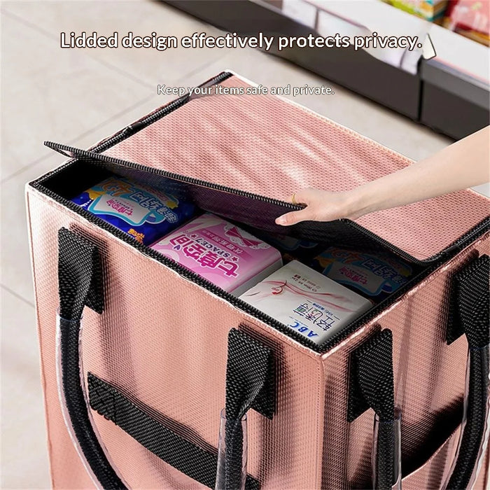 Grocery Bag on Wheels Long Handle Foldable Rolling Shopping Bag for Travel Outdoor Business Trip - Rose Gold - 4