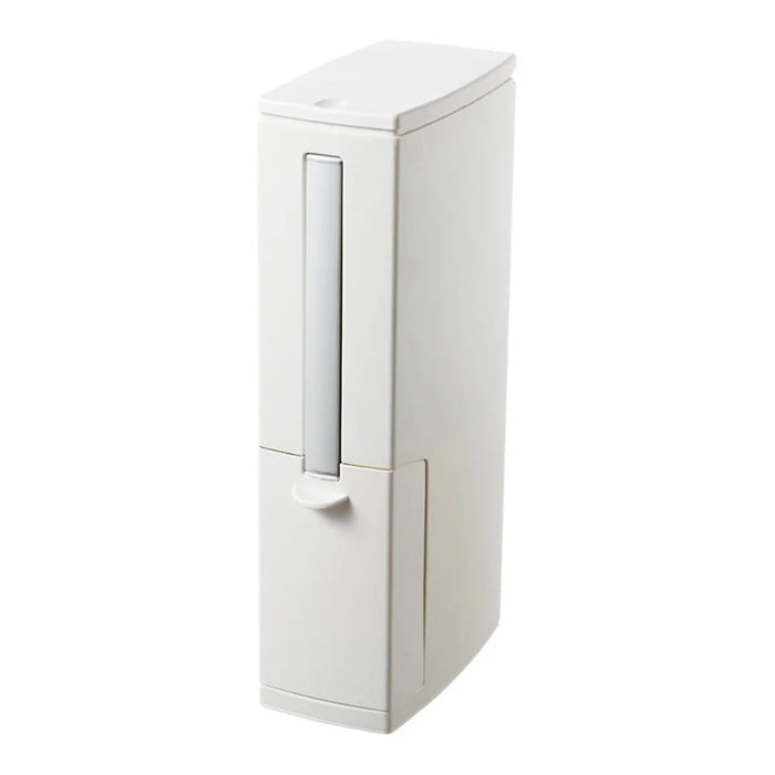 Japanese Style Push-Type Trash Can Bathroom Square Waste Bin with Integrated Toilet Brush - Ivory White - 1