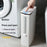 Japanese Style Push-Type Trash Can Bathroom Square Waste Bin with Integrated Toilet Brush - Ivory White - 2