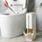 Japanese Style Push-Type Trash Can Bathroom Square Waste Bin with Integrated Toilet Brush - Ivory White - 5