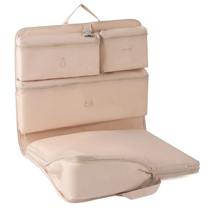 6 in 1 Compression Packing Cubes Travel Organizer Foldable Hanging Clothes Storage Bag for Suitcase - Beige - 1