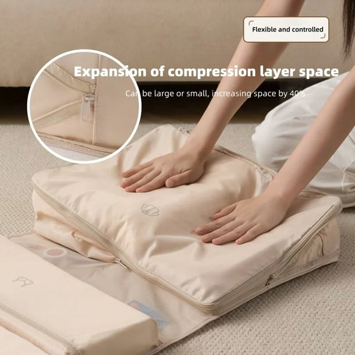6 in 1 Compression Packing Cubes Travel Organizer Foldable Hanging Clothes Storage Bag for Suitcase - Beige - 2