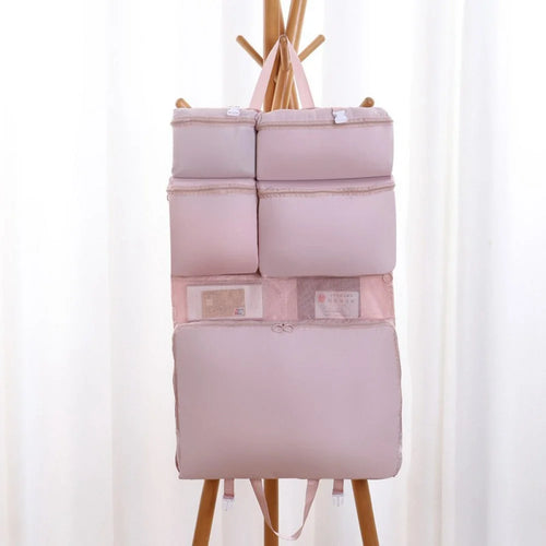 7 Separate Compartments Hanging Clothes Storage Bags Portable Underwear Organizer Large Capacity Toiletry Bag for Travel Business - Pink - 1