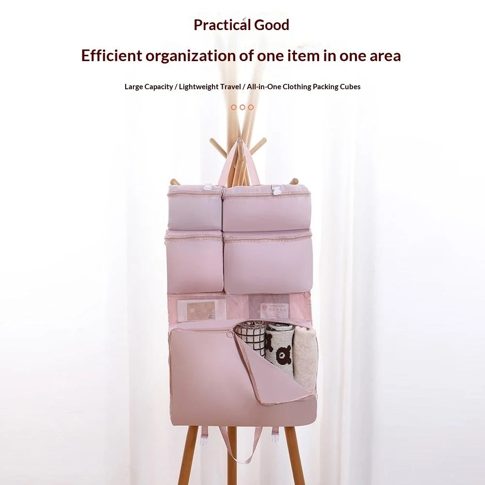 7 Separate Compartments Hanging Clothes Storage Bags Portable Underwear Organizer Large Capacity Toiletry Bag for Travel Business - Pink - 2