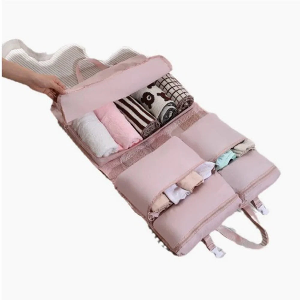 7 Separate Compartments Hanging Clothes Storage Bags Portable Underwear Organizer Large Capacity Toiletry Bag for Travel Business - Pink - 3