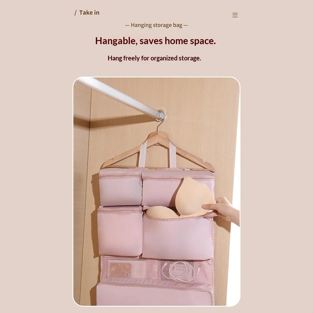 7 Separate Compartments Hanging Clothes Storage Bags Portable Underwear Organizer Large Capacity Toiletry Bag for Travel Business - Pink - 4