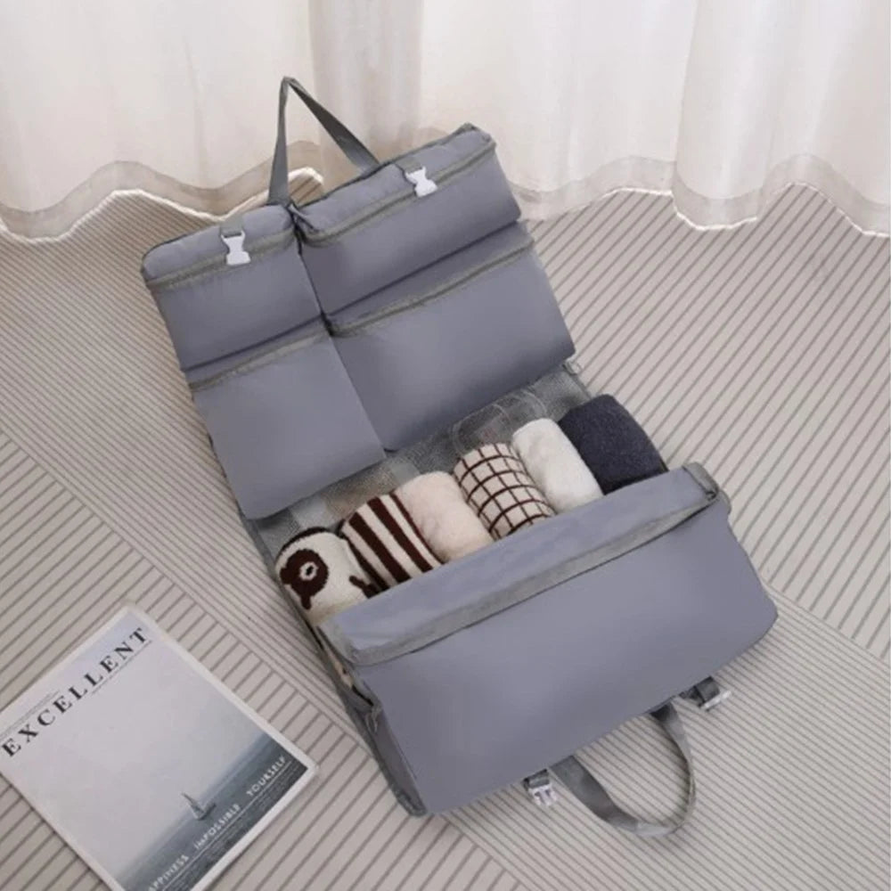 7 Separate Compartments Hanging Clothes Storage Bags Portable Underwear Organizer Large Capacity Toiletry Bag for Travel Business - Pink - 7