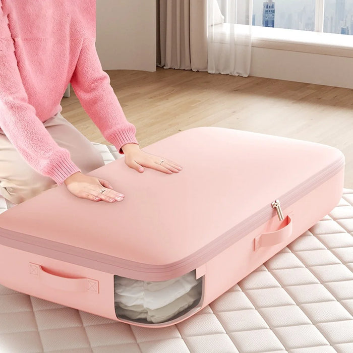 Satin Down Jacket Compression Storage Bag Extra-Long Large-Capacity Organizer for Quilts Cotton Coats - Pink - 2