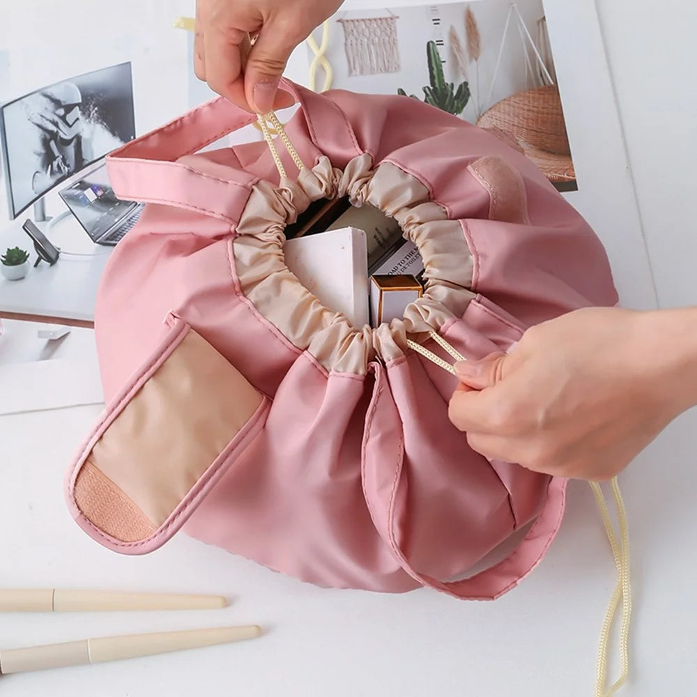 Large Capacity Drawstring Makeup Bag Portable Wear-Resistant Travel Toiletry Organizer for Travel Daily Use - Pink - 3