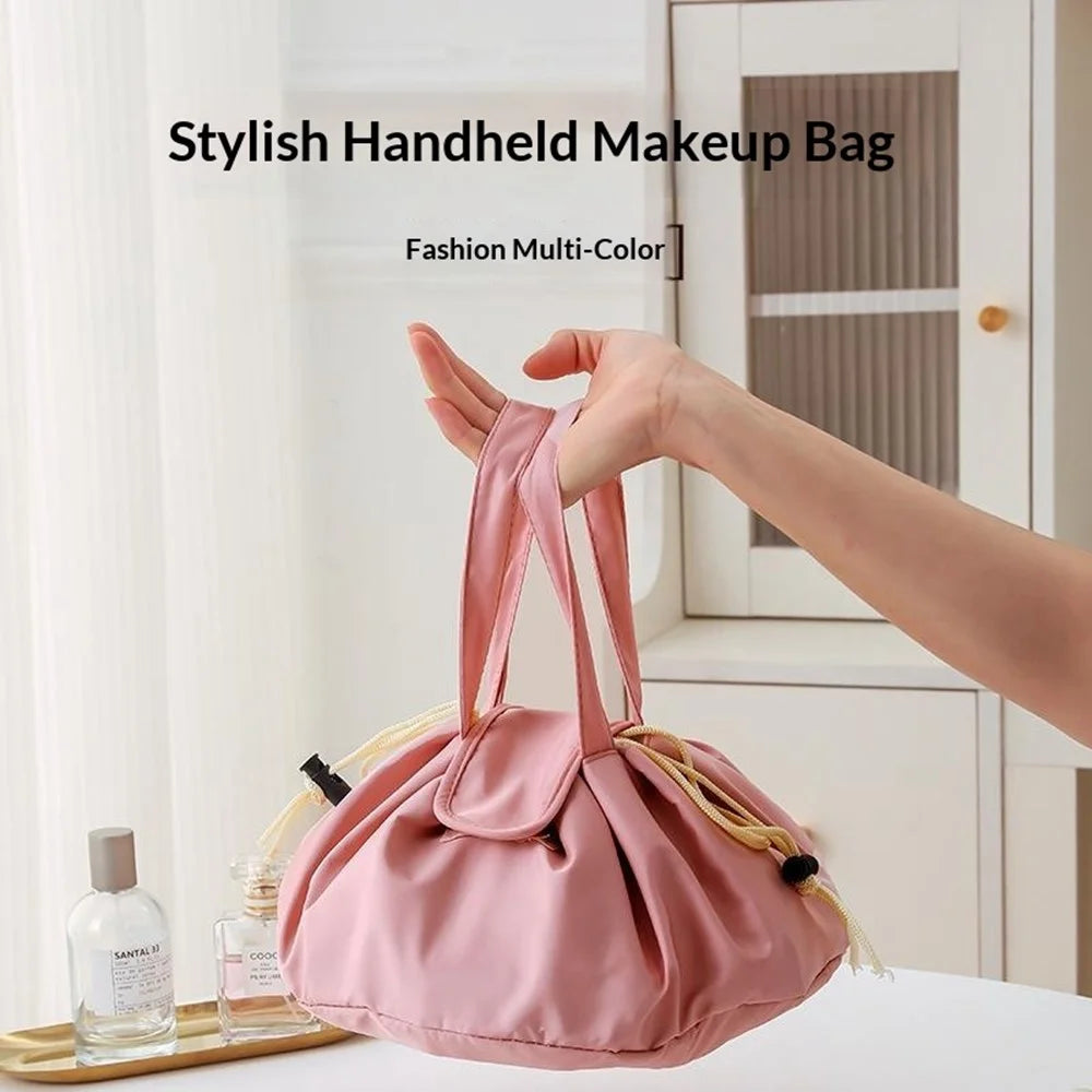 Large Capacity Drawstring Makeup Bag Portable Wear-Resistant Travel Toiletry Organizer for Travel Daily Use - Pink - 5