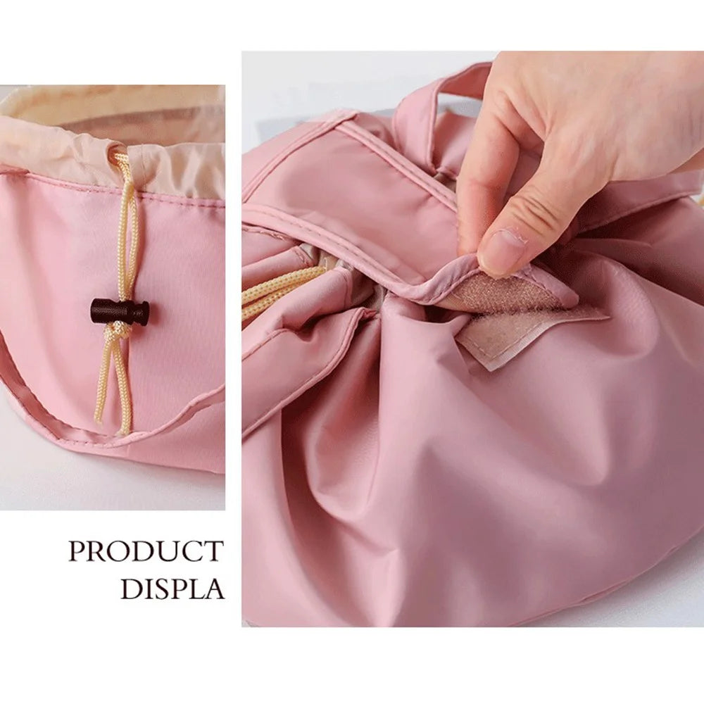 Large Capacity Drawstring Makeup Bag Portable Wear-Resistant Travel Toiletry Organizer for Travel Daily Use - Pink - 7