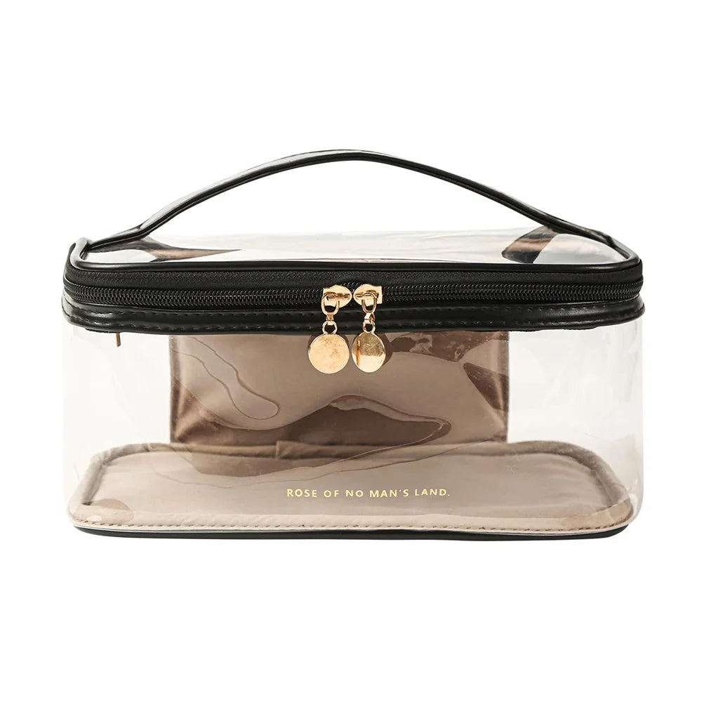 Transparent Makeup Bag Large-Capacity Waterproof Travel Toiletry Organizer with Brush Slots - Black - 2