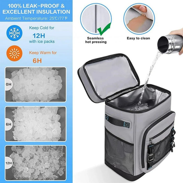Insulated Backpack Cooler Lunch Bag Portable Food Preservation Pack for Outdoor Camping Picnic - Grey - 3