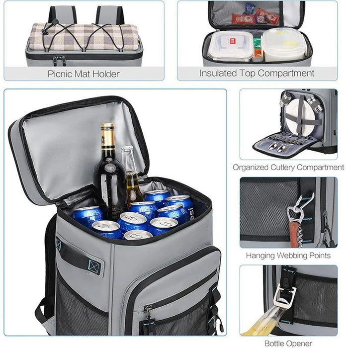 Insulated Backpack Cooler Lunch Bag Portable Food Preservation Pack for Outdoor Camping Picnic - Grey - 4