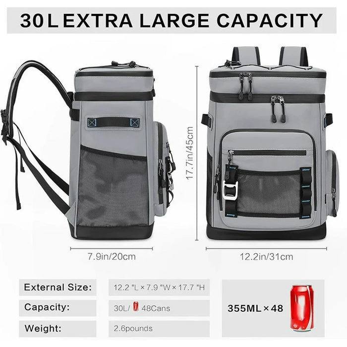 Insulated Backpack Cooler Lunch Bag Portable Food Preservation Pack for Outdoor Camping Picnic - Grey - 5