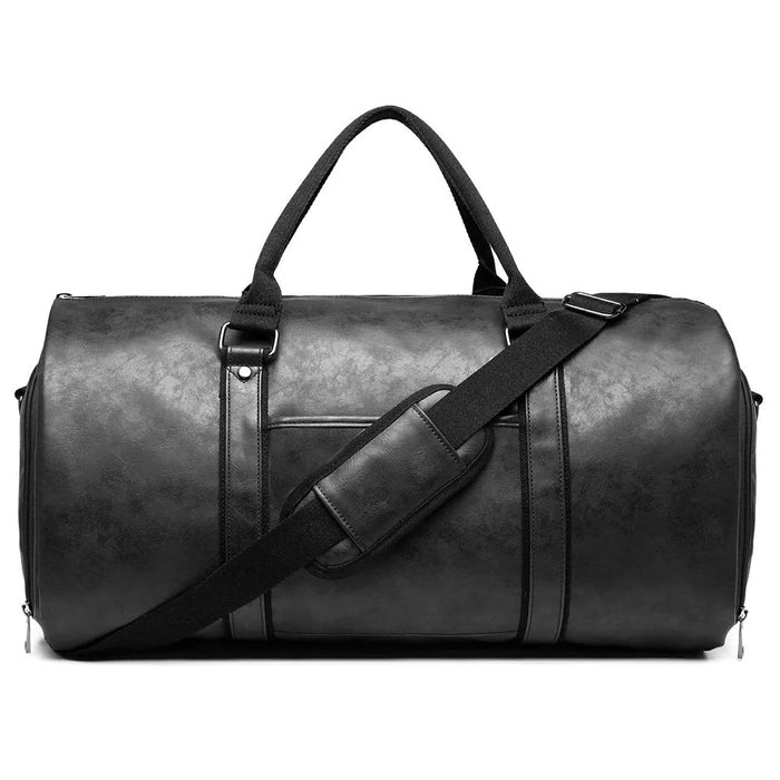 Convertible Travel Garment Bag for Men Leather Travel Bag with Shoe Compartment Waterproof Luggage - Black - 1